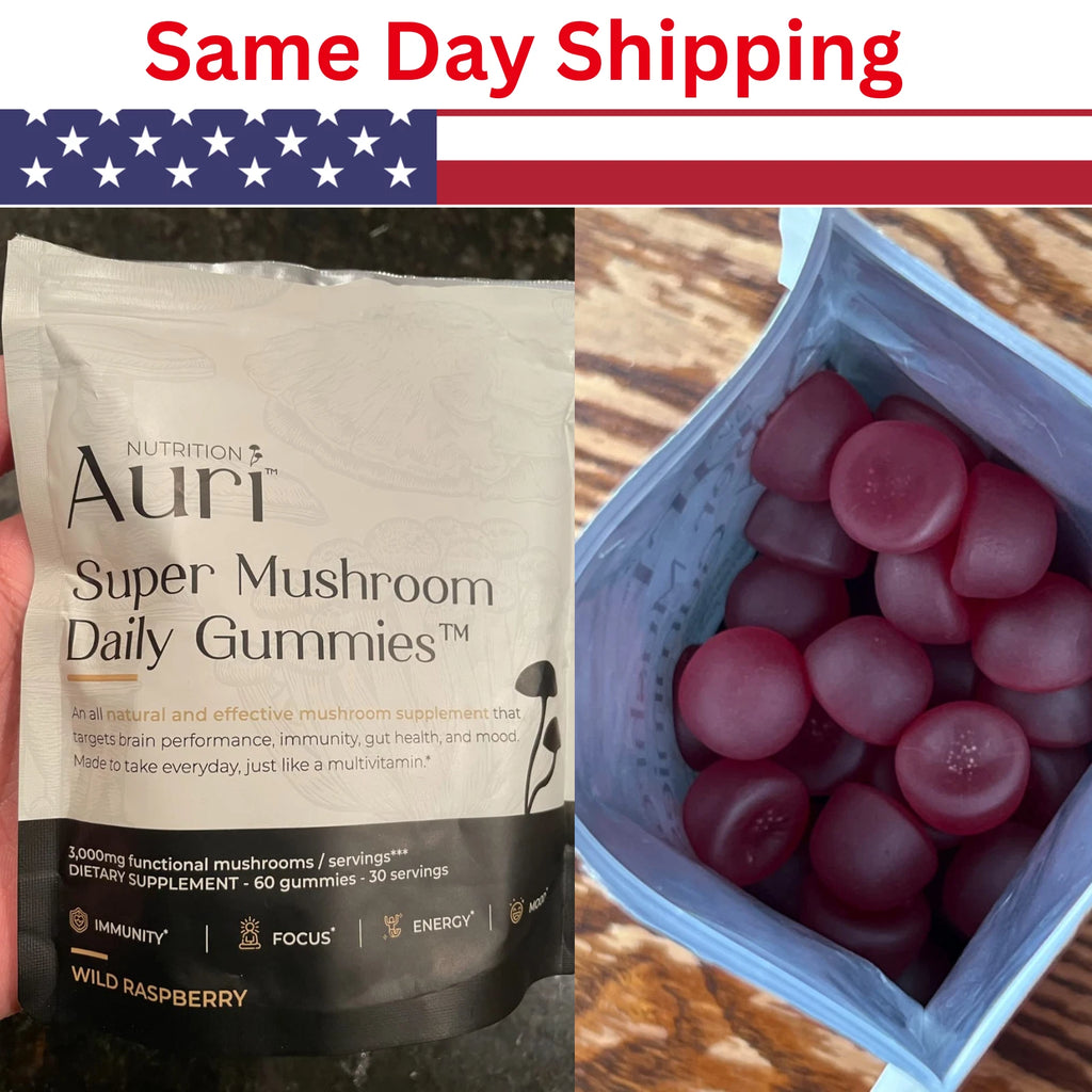 Auri Super Mushroom Daily Gummies – 12 Mushroom Blend with Chaga – 60 Gummies