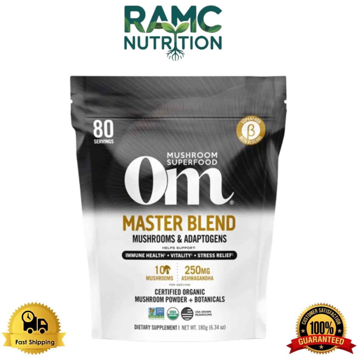 OM Mushroom Superfood Master Blend – Organic Mushroom Powder – 80 Servings