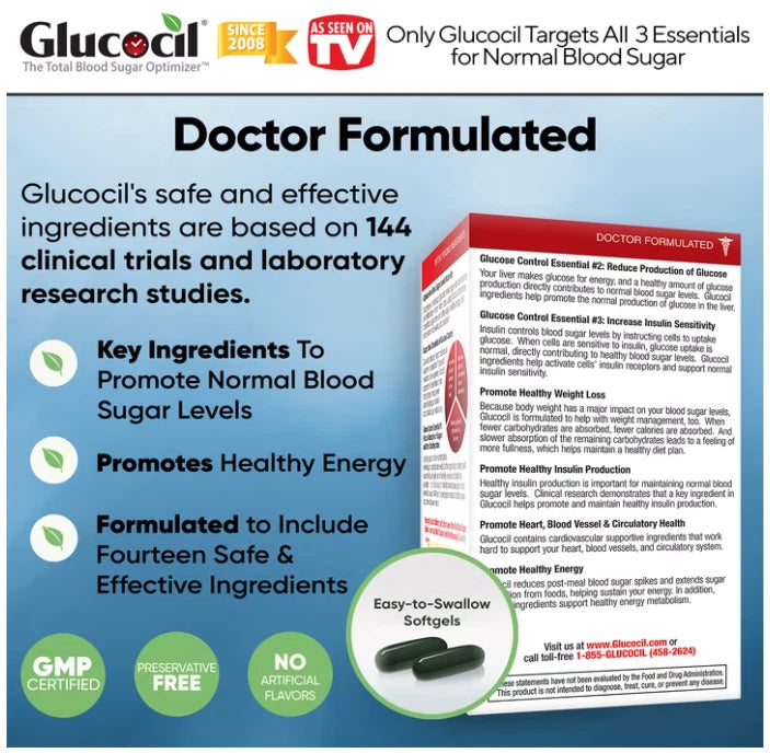 Glucocil 30-Day Supply 120 Count Blood Sugar Support