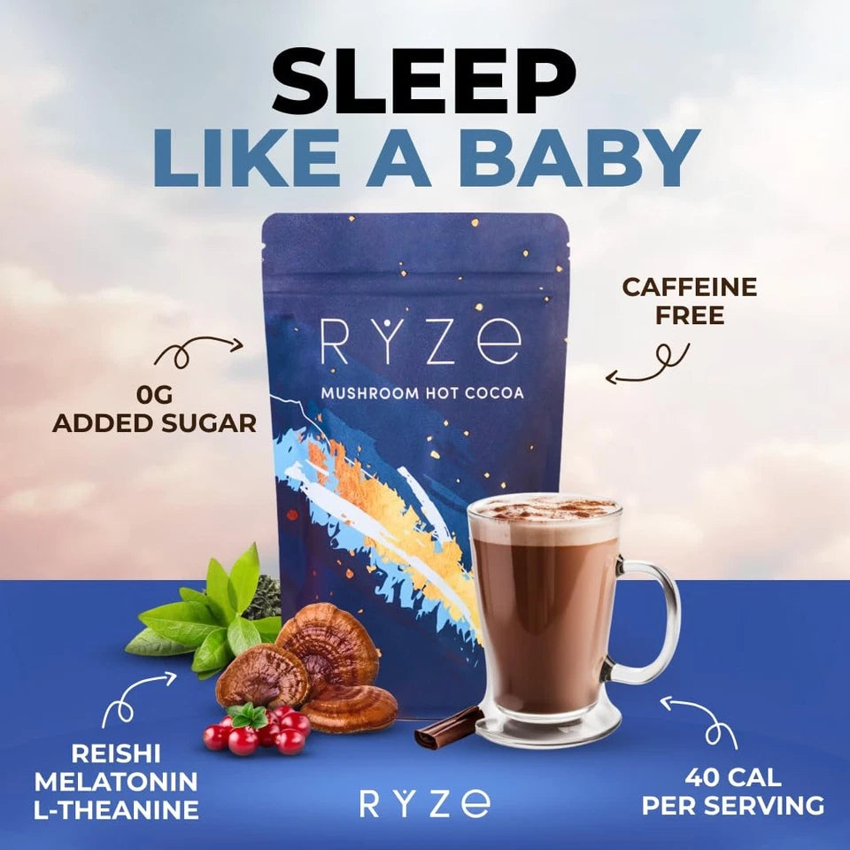 RŸZE Mushroom Hot Cocoa Sleep Powder with Melatonin & Reishi – 20 Servings