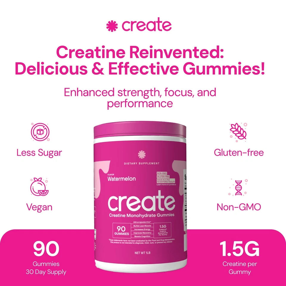 Creatine Monohydrate Gummies – Watermelon Flavor – 90 Gummies