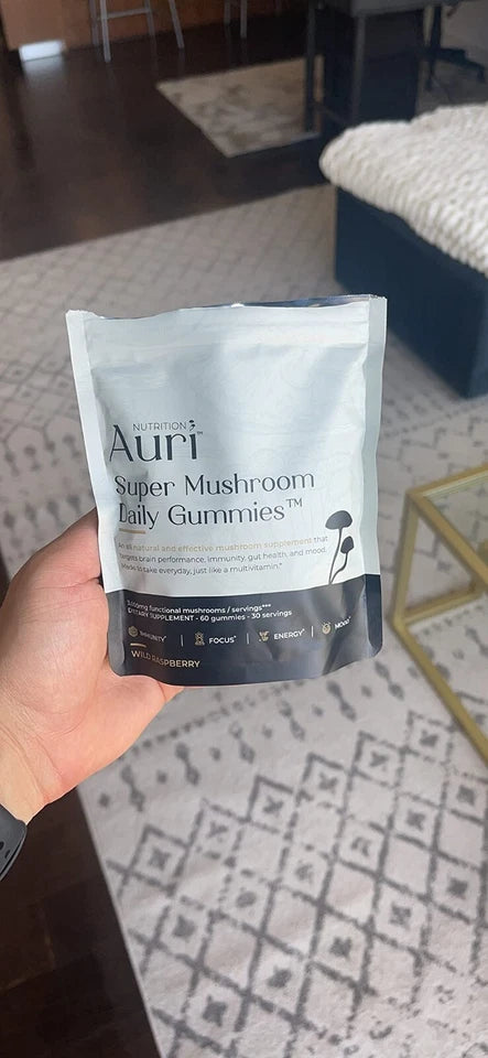 Auri Super Mushroom Daily Gummies – 12 Mushroom Blend with Chaga – 60 Gummies