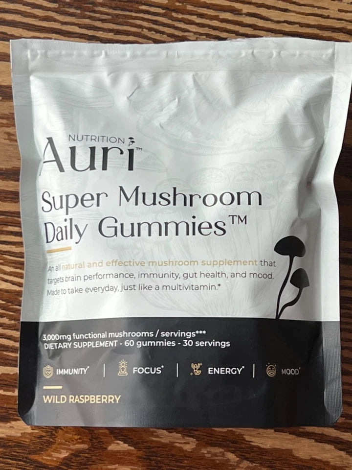 Auri Super Mushroom Daily Gummies – 12 Mushroom Blend with Chaga – 60 Gummies