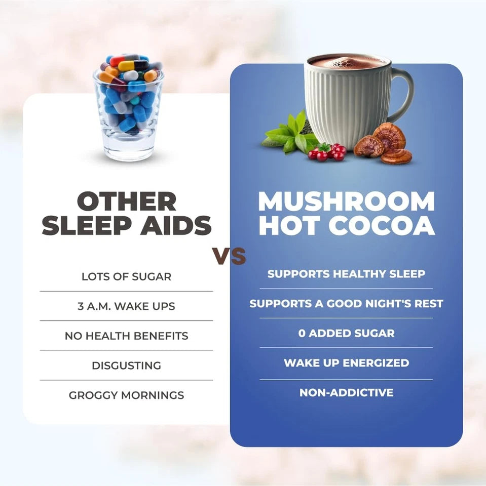 RŸZE Mushroom Hot Cocoa Sleep Powder with Melatonin & Reishi – 20 Servings