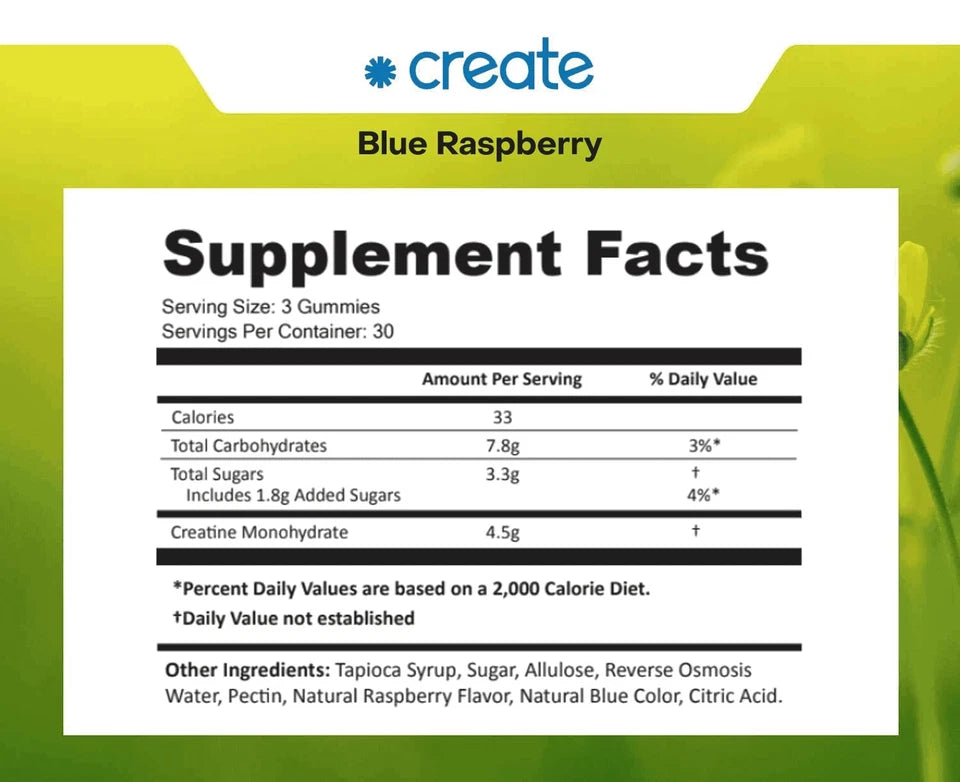 Creatine Gummies 1.5g – Blue Raspberry – Vegan – 90 Count
